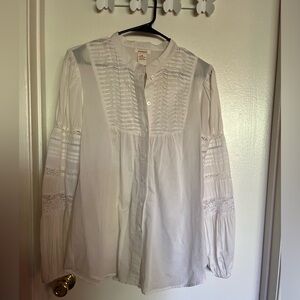Sundance Heirloom Blouse Pin tuck Button Up Lace Sleeves Size M